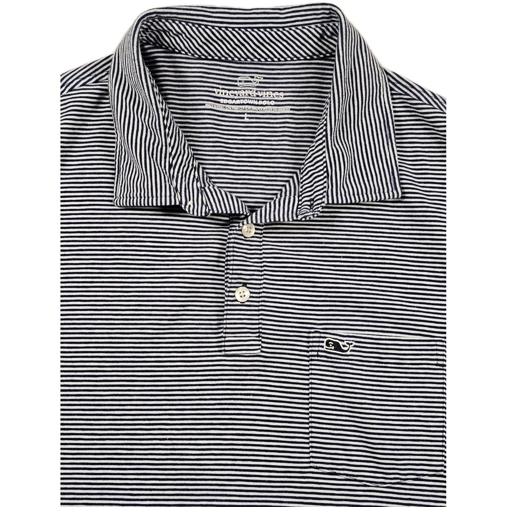 Vineyard‎ Vines Edgartown Polo Mens Large Navy White Stripe Stretch Pima